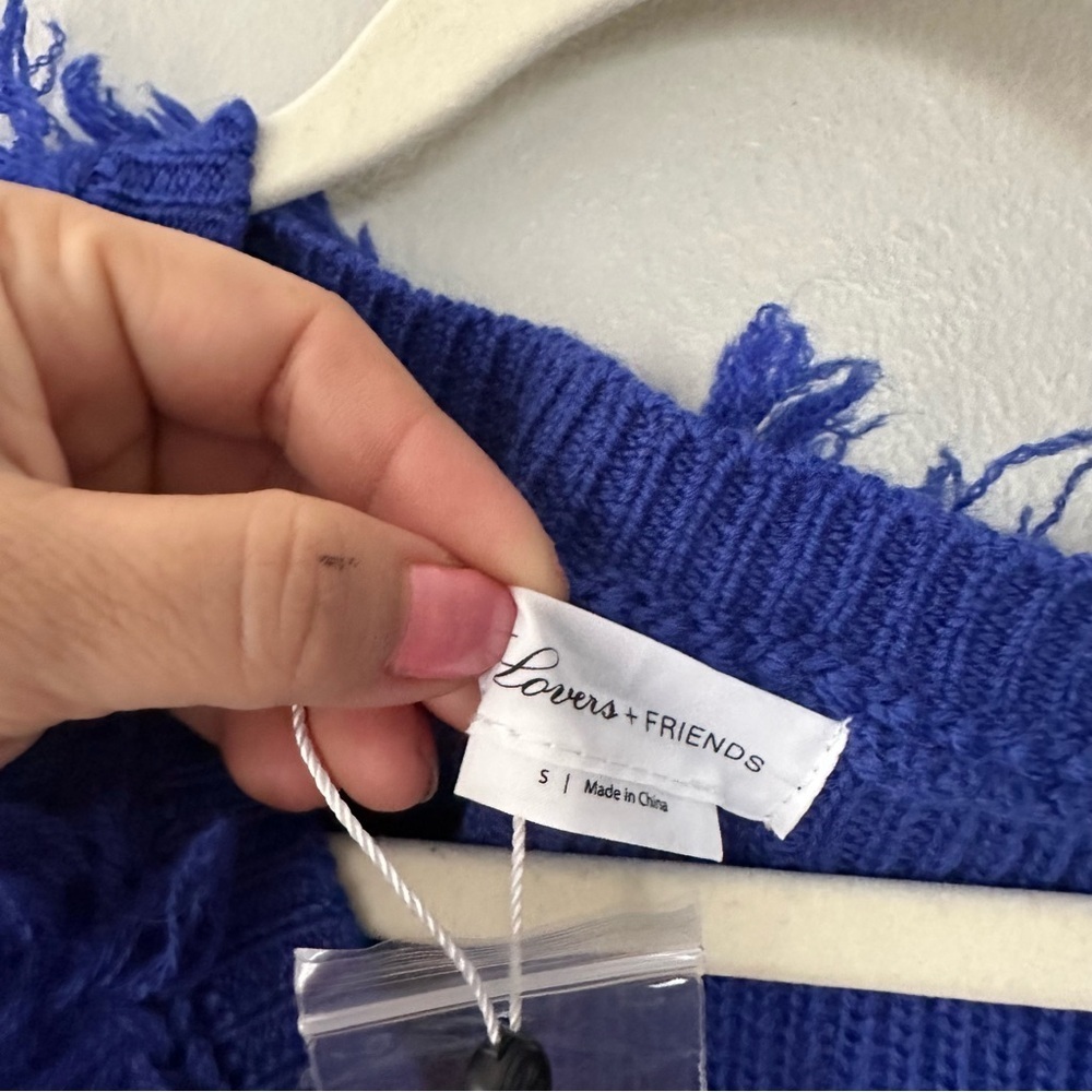 Lovers + Friends Blue and White Fringed Women's Sweater - Picture 4 of 9